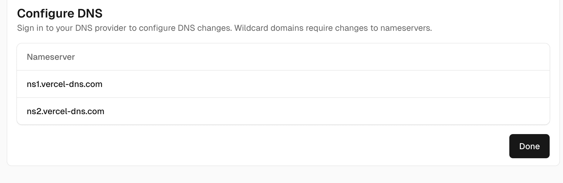 DNS configuration for Vercel nameservers.